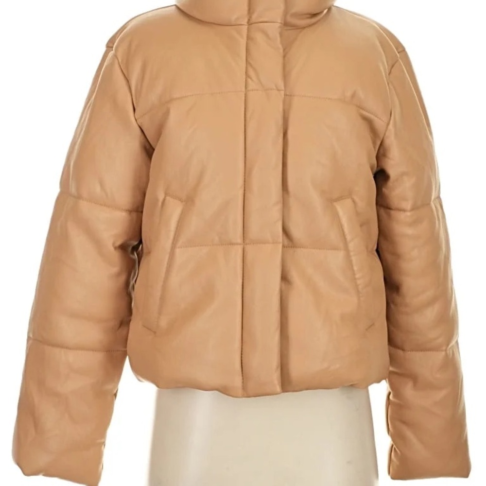 Abercrombie & Fitch Camel Faux Leather Puffer Jacket